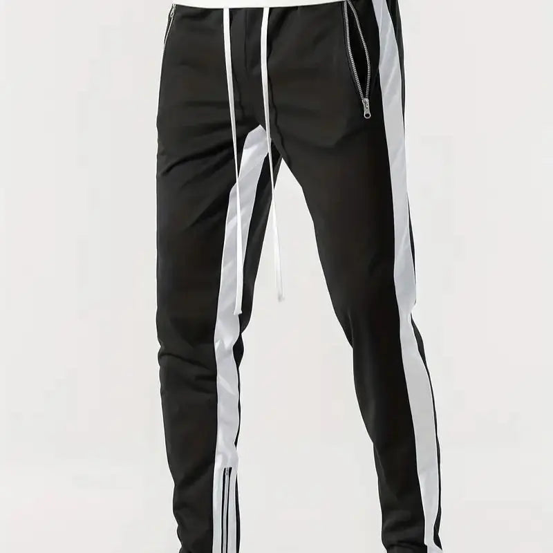 Men Sweatpants Jogging Pants Men Casual Pants Men Stylish Color Block/Zip Pockets Drawstring Sports Skinny Pants Trousers Pants