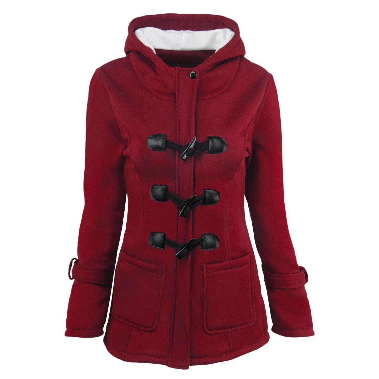 Women's Fashion Jacket Horn Button Fleece Thicken Coat With Hood/Winter Warm Jacket Women Loose Windbreaker Jackets