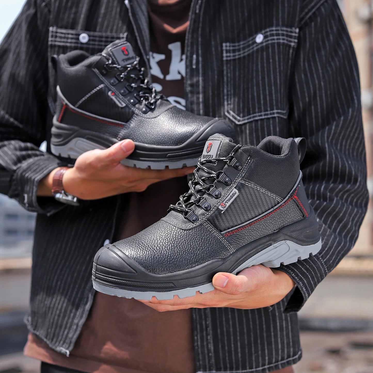 Steel Toe Shoes watperpoof work shoes Men Anti-puncture/Steel Toe Non Slip Work Outdoor Male Boots