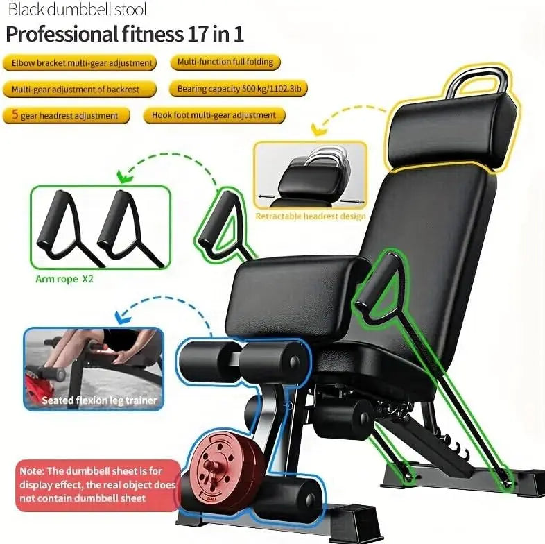 17-in-1 Multifunctional Dumbbell Stool Sit-Up Bench Adjustable Backrest/Foldable Home Gym Equipment 500kg Weight Capacity