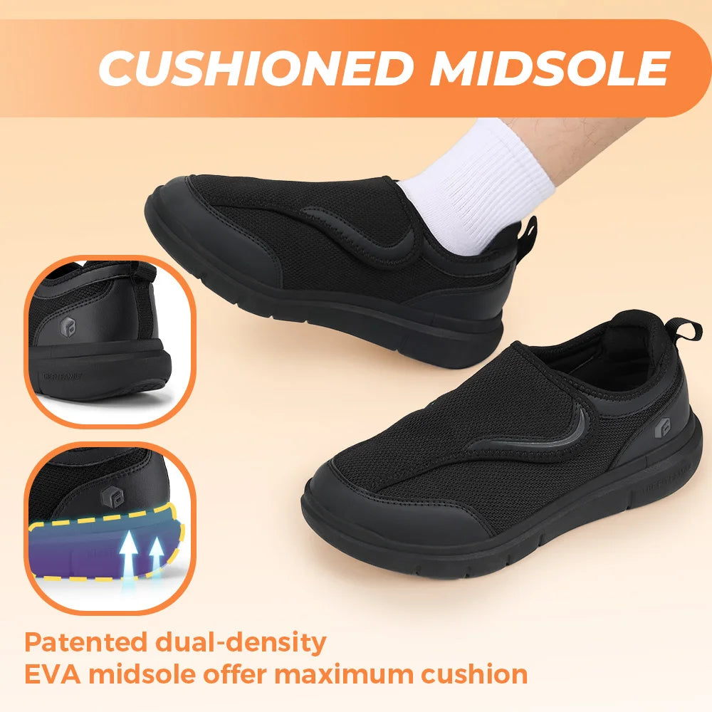 FitVille Men's Diabetic Shoes Extra Wide for Elder Orthopedics Feet Swollen/Adjustable Walking Shoe Elderly Foot Pain Relief