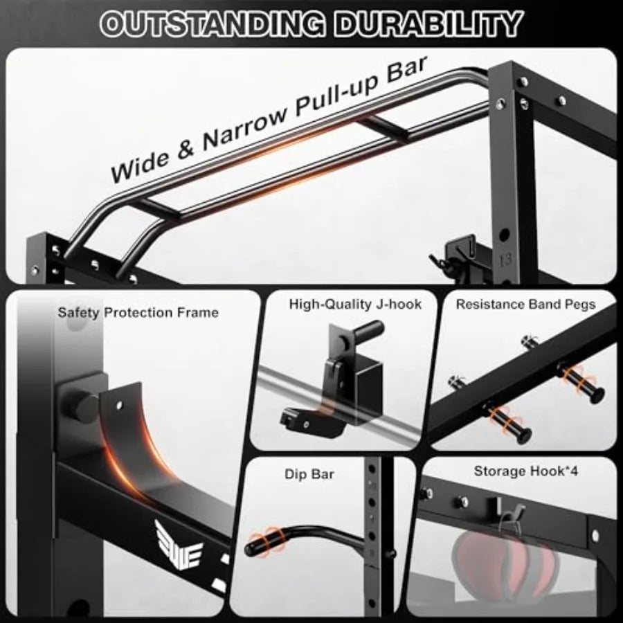 Home gym power cage with steel construction black finish 2000LBS capacity/and adjustable cable crossover system for versatile