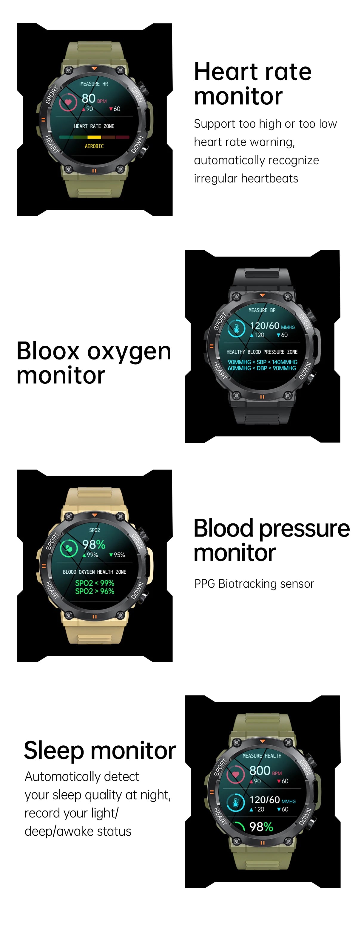 SENBONO Men's Smart Watch Big Screen Bluetooth Call 400mAh Military/Outdoor Sports Fitness Tracker Smartwatch Men Women K56