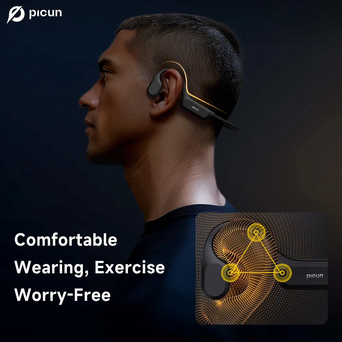 Picun T2 Bone Conduction Earphone IPX8 32GB Bluetooth 5.4 Wireless Headset/Hands-free with Mic Waterproof Earbud for Swimming