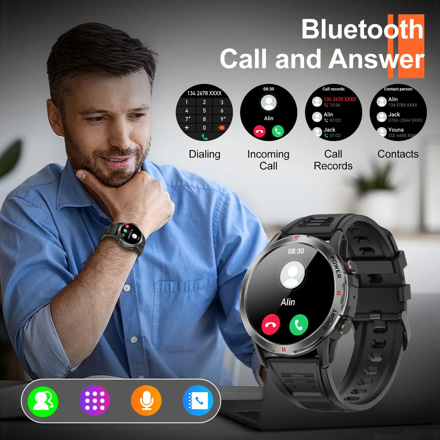 Smart Watch 1.43'' AMOLED Screen BT Calling Sport Smartwatch/Heart Rate Monitoring 400amh Men Exercise Wristband