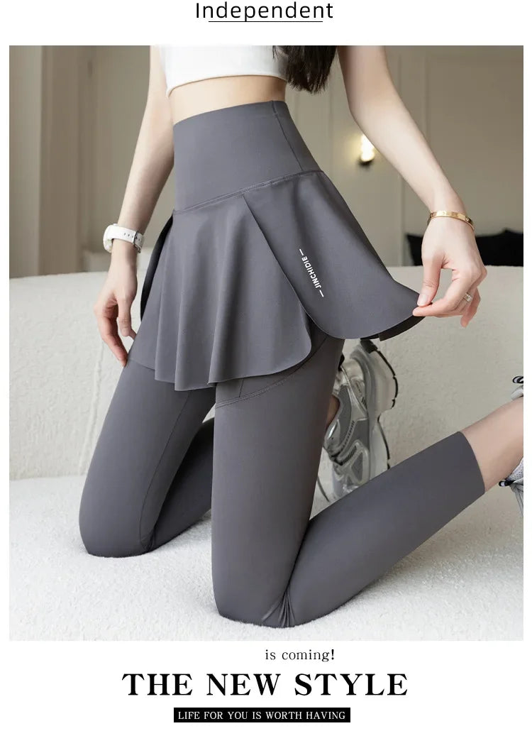 Women Fake Two Pieces Leggings Seamless Fitness Leggings High Waist/with Pocket Elastic Slim Fashion Hip Lifting Yoga Pants