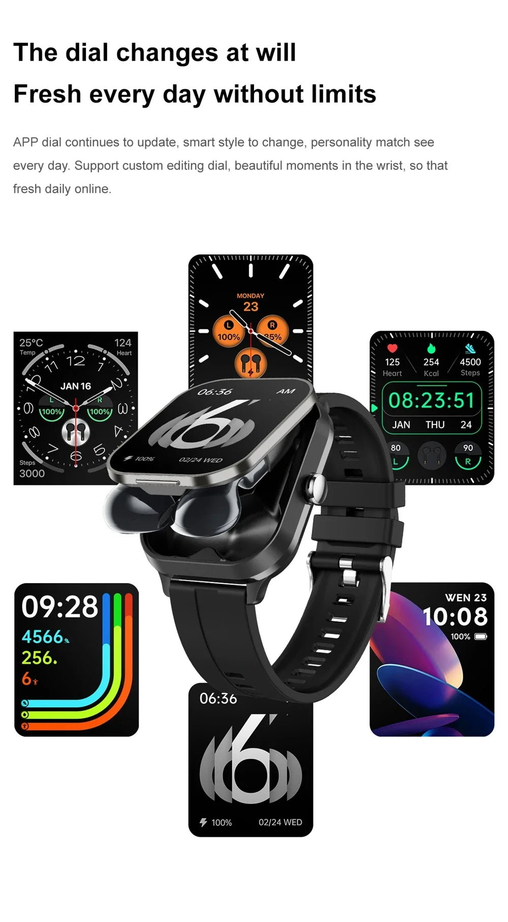 New 2-In-1 Smart Watch With Ear Buds For Men 2 Inch NFC Wireless Call/Fitness Music Control For Huawei Smartphone
