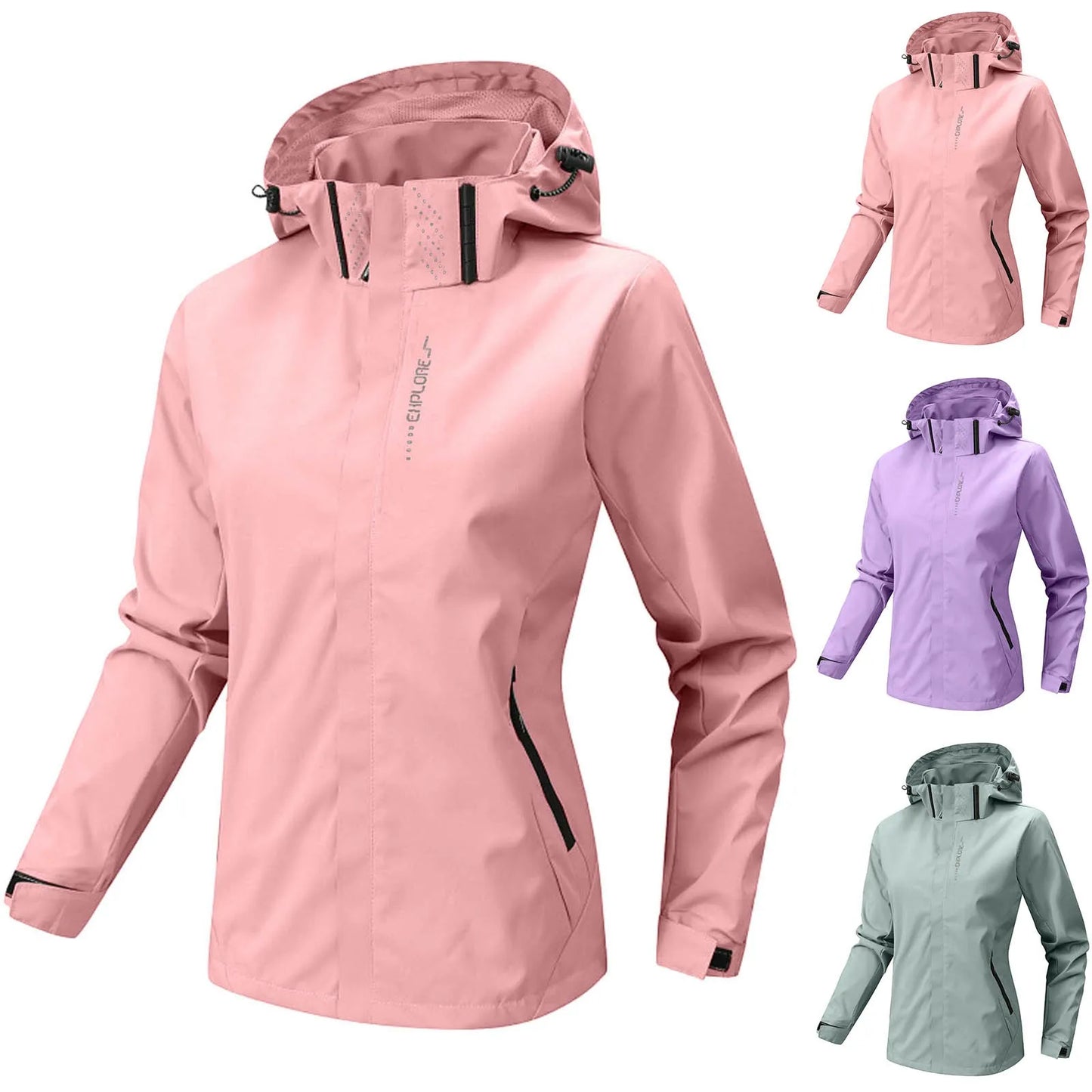 Women's Solid Lightweight Hiking Jacket Waterproof Softshell Rain Jacket/With Hood Outdoor Trekking Camping Jacket Windbreaker