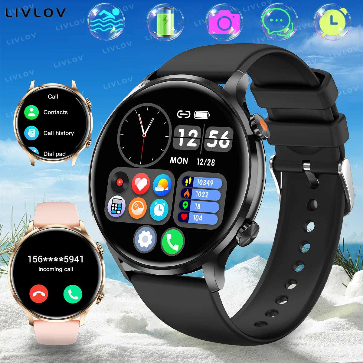 Body Temp Monitor Smartwatch for Women/ Men, 1.39'' HD Touch Screen/with Sleep Monitor/ IP67 Waterproof / 100+Sports/ SMS Alerts