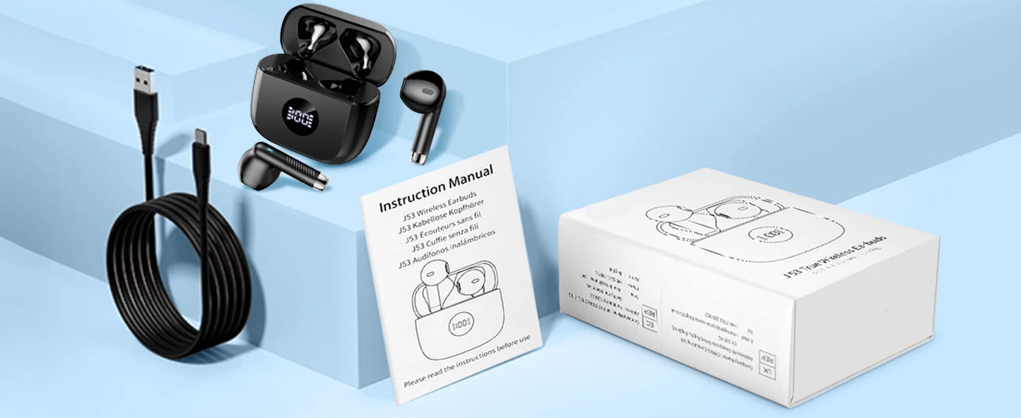 Wireless Earbuds, LED Power Display Bluetooth 5.3 Headset/Earbuds in-Ear Noise Cancelling Mic 40H Playback Headphones