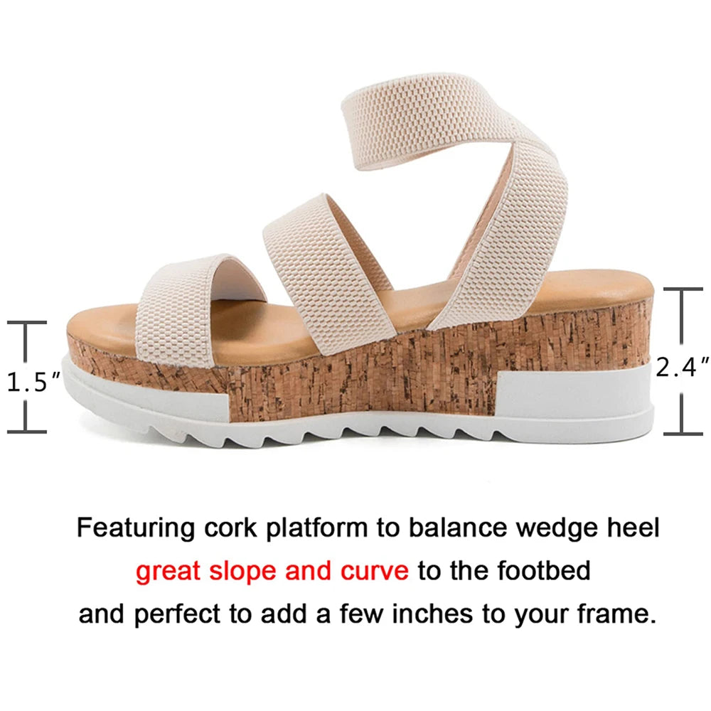Summer Women's Sandals Platform Casual Wedge Shoes/Cork Elastics Strap Fashion Sandals