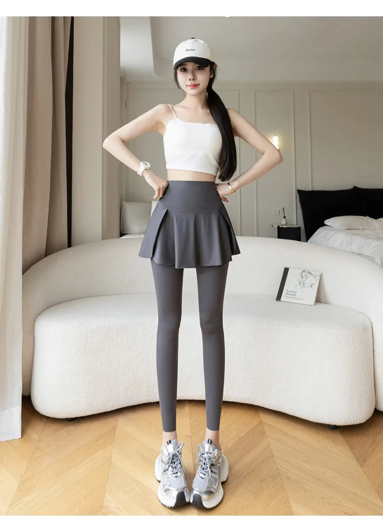 Women Fake Two Pieces Leggings Seamless Fitness Leggings High Waist/with Pocket Elastic Slim Fashion Hip Lifting Yoga Pants