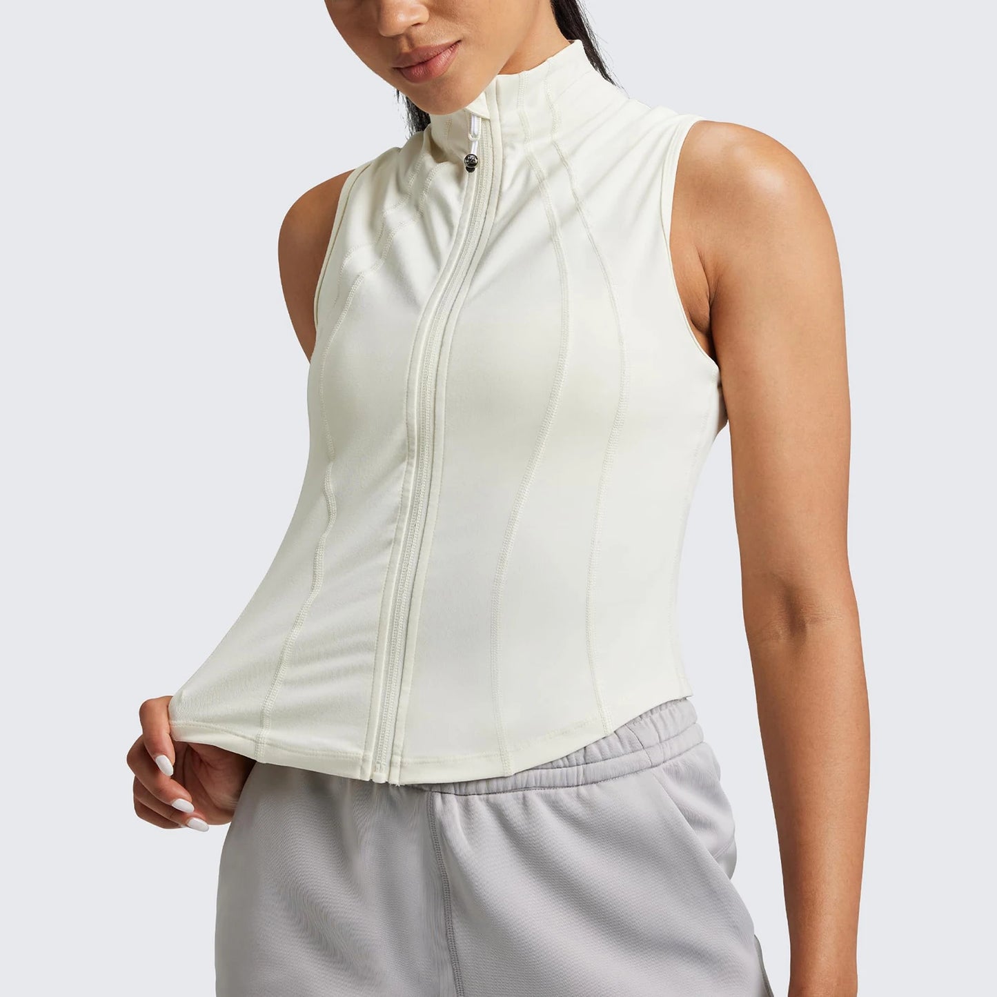 Women Workout Sleeveless Yoga Jacket Solid Zip-Up Stand Collar/Slim Athletic Running Tennis Yoga Breathable Running Tank Tops
