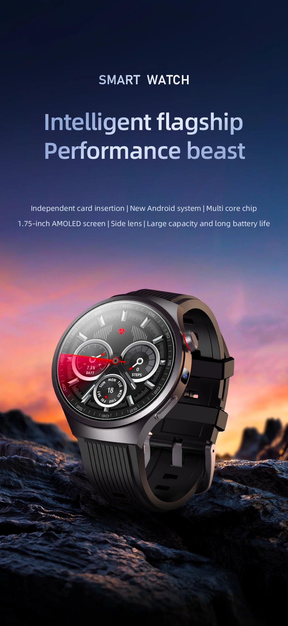 GoldenSpike 4G Full Netcom Smartwatch 1.75inch Amoled Android Smart Watch/With 8MP Camera Video Calling Sim Card Google Play