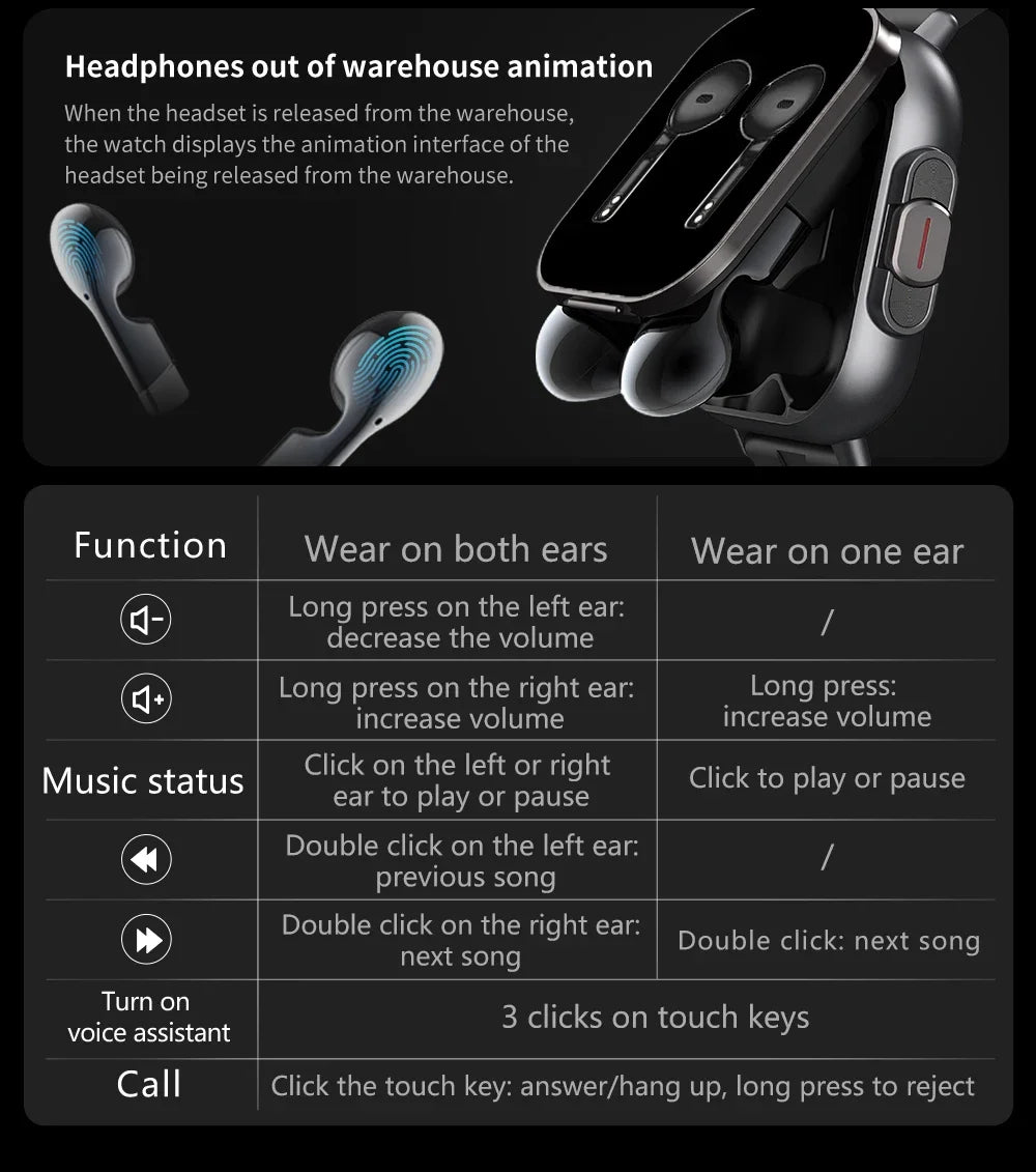 2025 D8 Smartwatch NFC Heart Rate Monitor Earbuds/Music Control Pedometer For iPhone Android