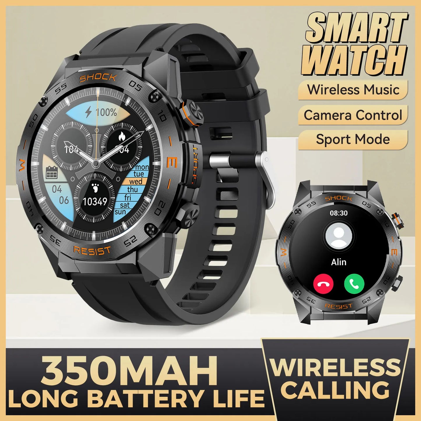 LaNikar New Military Smart Watch for Men1.46"Fitness Tactical Smartwatch/with Multiple Sports Modes Heart RateSpO2 Sleep Tracker