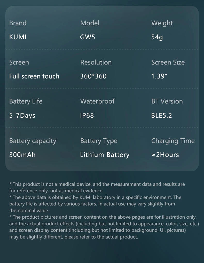 KUMI GW5 Smart Watch 1.39" HD Display Fitness Tracker/IP68 Waterproof Heart Rate SpO2 Monitor 100+ Sports Modes