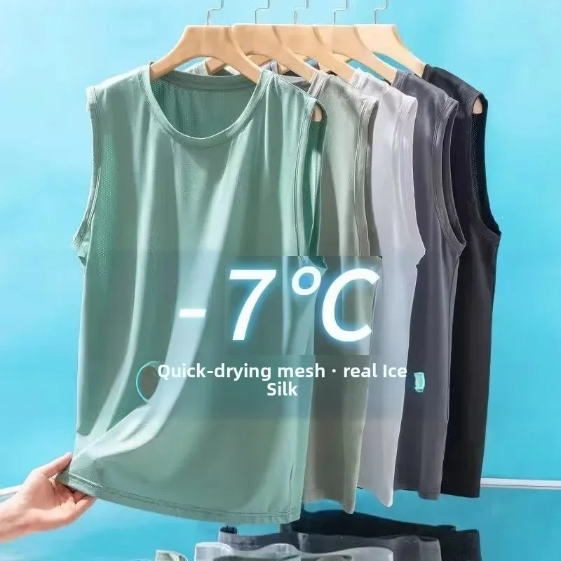 Men's Ice Silk Mesh Vest Lightweight Sports Summer Wear/Sleeveless T-shirt Tank Top Casual Fashion Outerwear