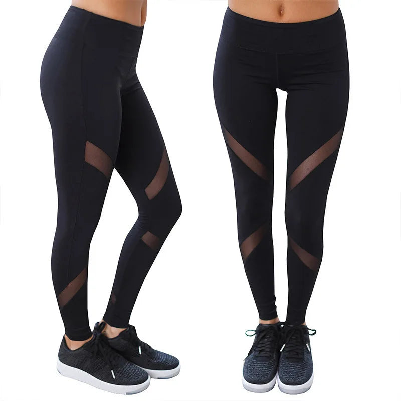 Women Mesh Patchwork Sport Leggings High Waist Tights Pants Solid Sports Wear/for Women Gym Push Up Yoga Pants Plus Size S-XL