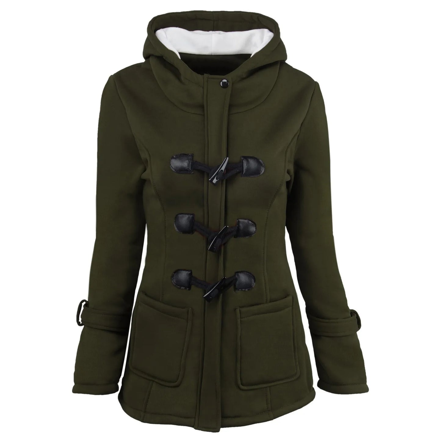 Women's Fashion Jacket Horn Button Fleece Thicken Coat With Hood/Winter Warm Jacket Women Loose Windbreaker Jackets