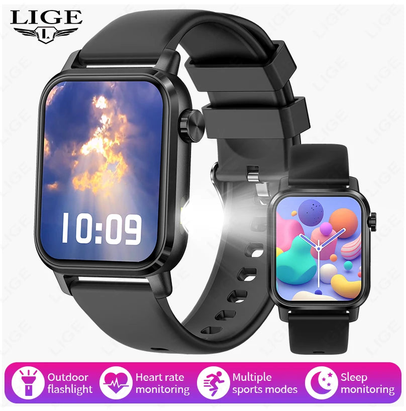 LIGE New Smart Watch 1.85''HD Screen Men Watches 3D Dial Bluetooth Call/Sport Fitness Tracker Men Smartwatch With LED Flashlight