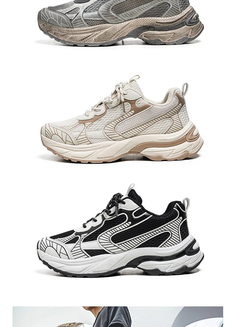 Fashion Retro Men's Shoes Design Sports Running Shoes for Men/Unique Design Sneakers Casual Trendy Thick Soled Shoes