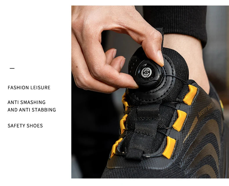 Lace-free, breathable, lightweight and comfortable/anti-smashing and anti-puncture safety shoes