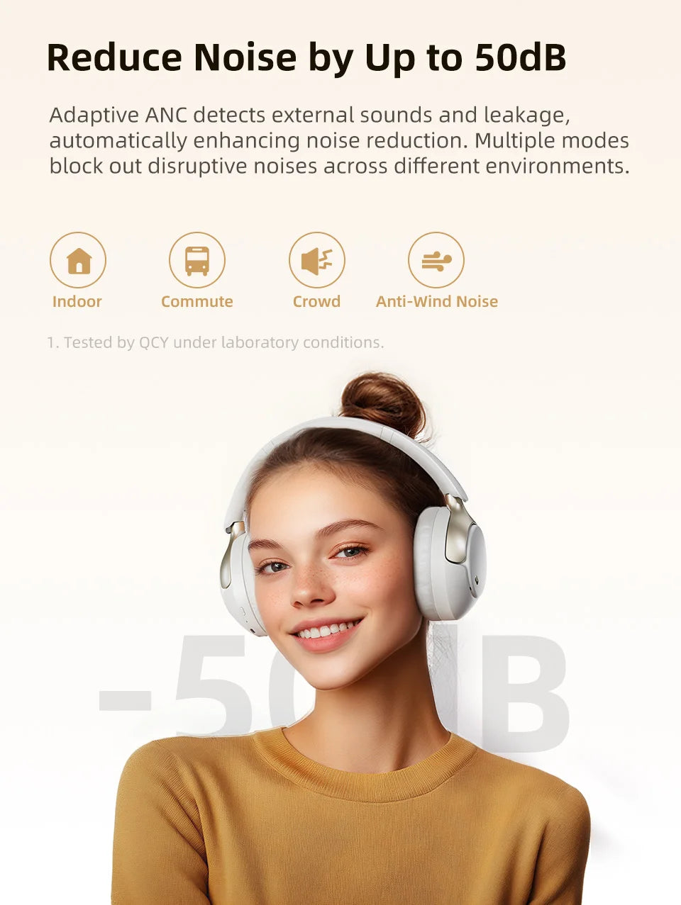 QCY H3 PRO Adaptive ANC Wireless Headphones Over Ear Headset/50dB with LDAC Hi-Res Wireless Audio Bluetooth 5.4 Dual Connection
