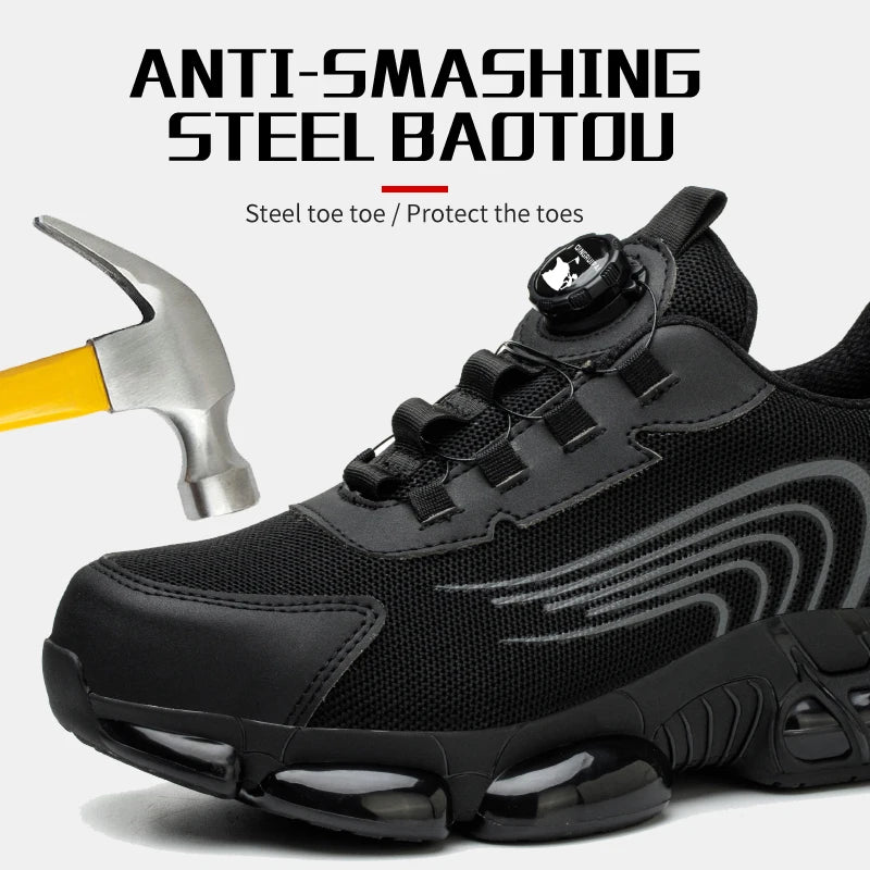 Steel toe cap, non-lacing, anti-impact/and anti-puncture casual work shoes