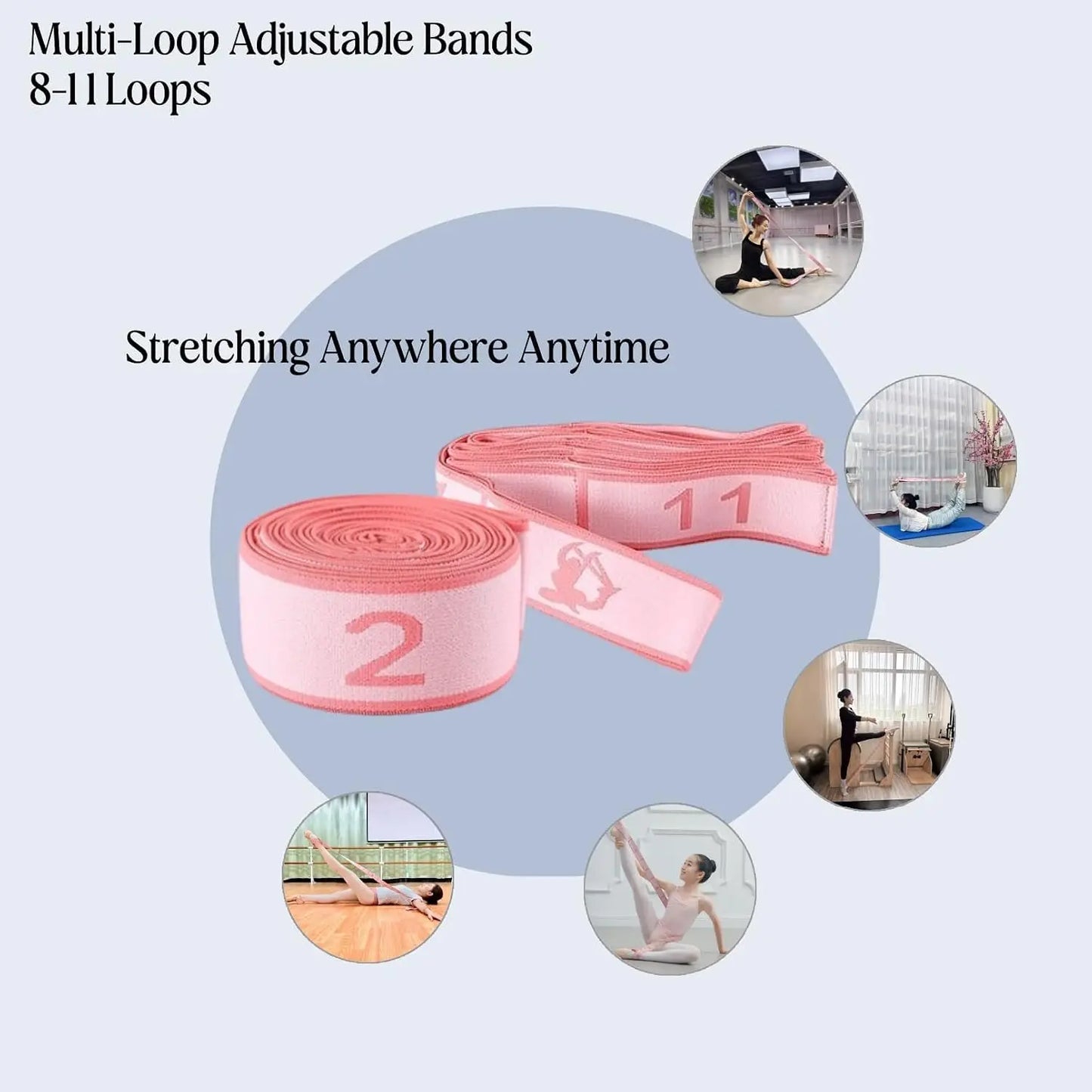 Multi-Loop Stretch Band for Yoga Pilates Ballet Physical Therapy/Flexibility & Leg Stretching Durable Stretching Equipment with 11 Loops