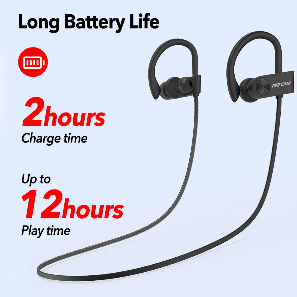 New Version Mpow Flame Sports Earphones IPX7 Waterproof/Bluetooth V5.3 Earbuds 12 Hours Playtime Noise Canceling Mic