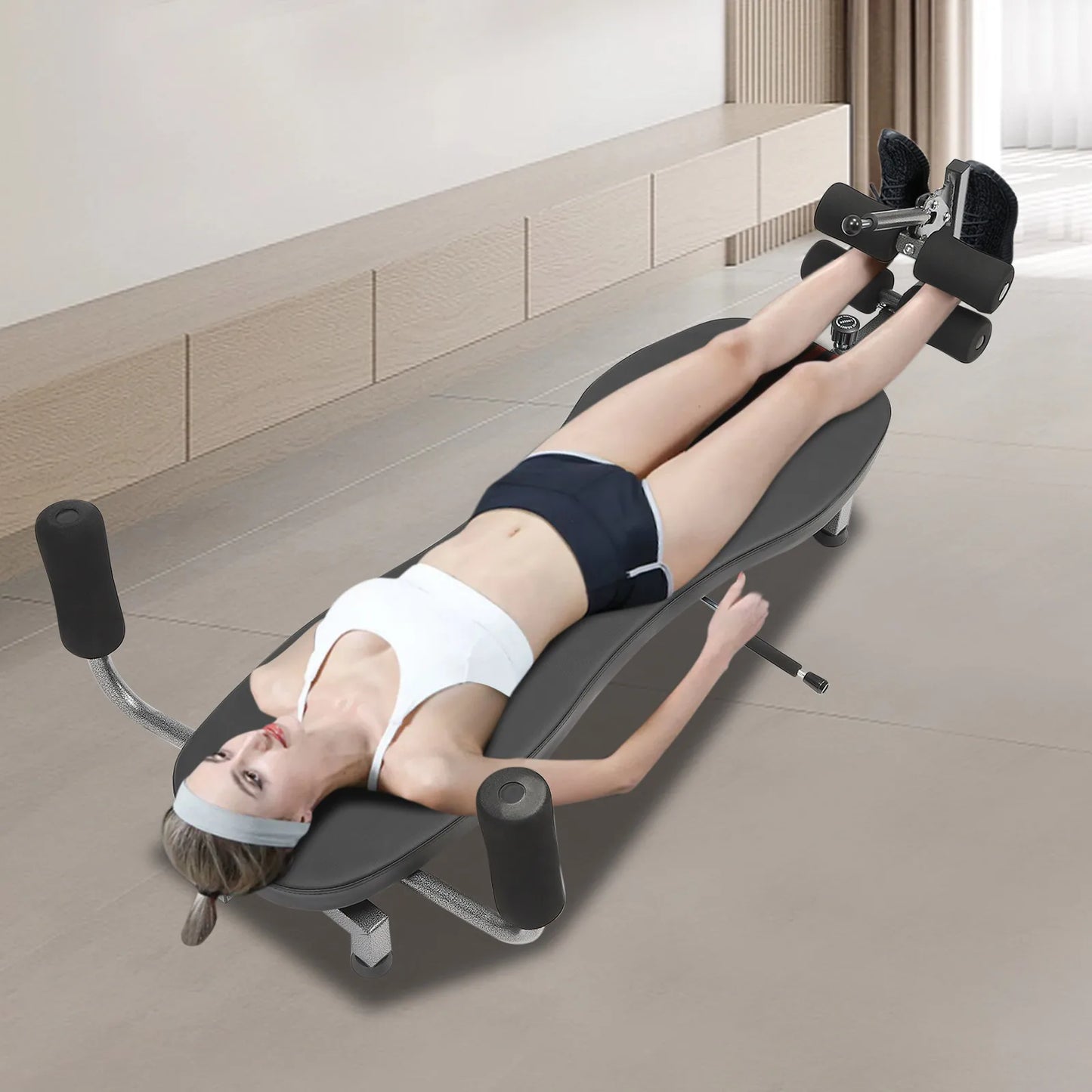 Table, Back Stretch Decompression Bench for Lumbar Spine Relief/Adjustable Length and Hand-Crank Stretching Supports Up