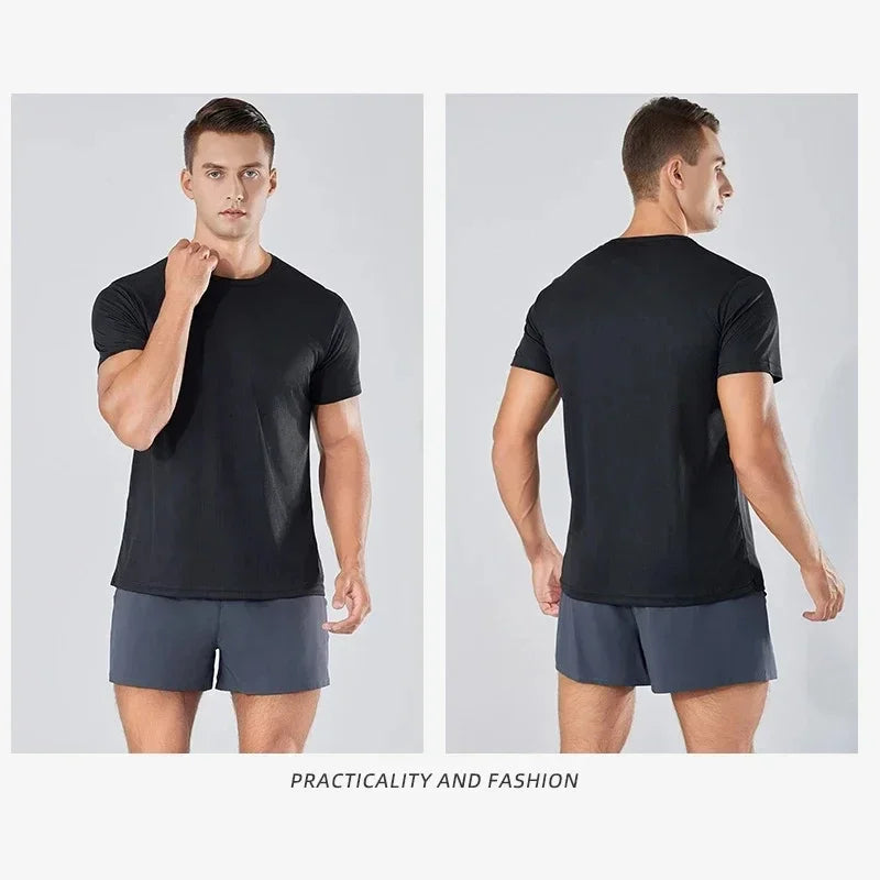 Hot Sale Men's Quickdry T-shirts Summer Daily Sports Short Sleeved/O-neck Tops Fitness Training Athletics Running T-shirt