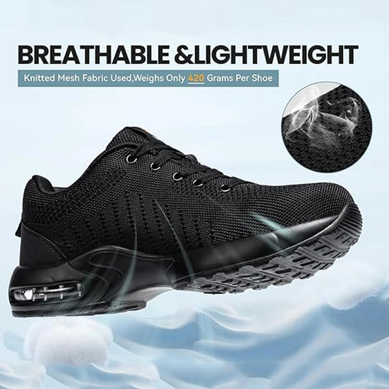 LARNMERN Steel Toe Shoes for Men Lightweight Non Slip Safety Shoes/Breathable Ladies Work Sneakers Arch Support Shoes
