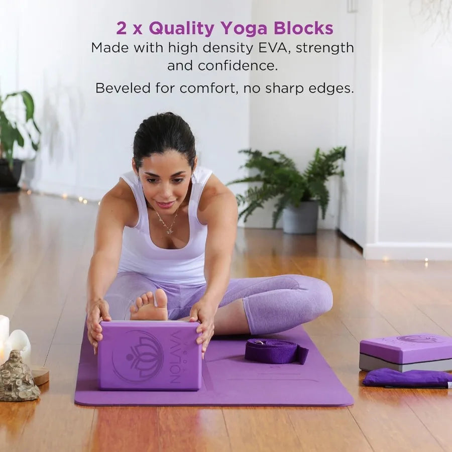 NOLAVA Yoga Mats Complete Sets TPE Non Slip Eco Friendly/Includes Mat Blocks Strap More 6pc or 7pc Sets Ideal for Pilates Yoga