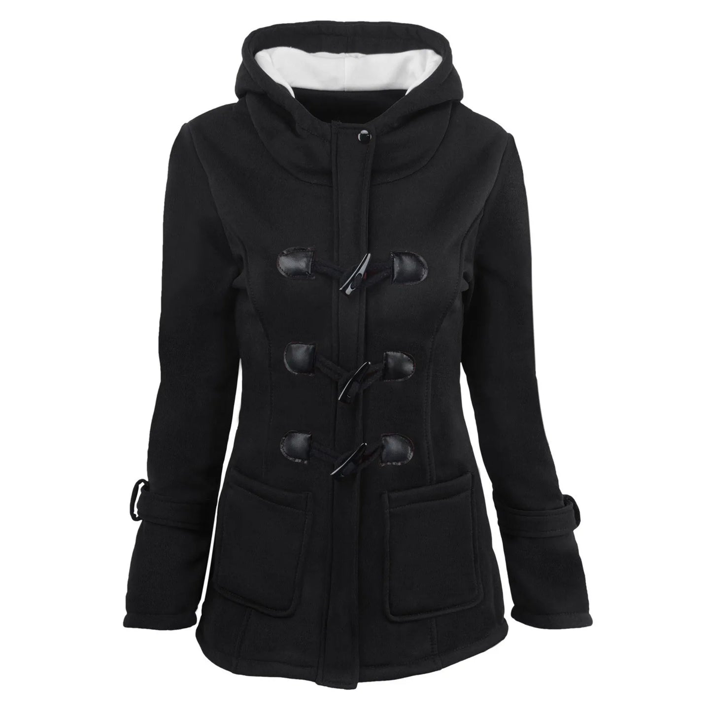 Women's Fashion Jacket Horn Button Fleece Thicken Coat With Hood/Winter Warm Jacket Women Loose Windbreaker Jackets