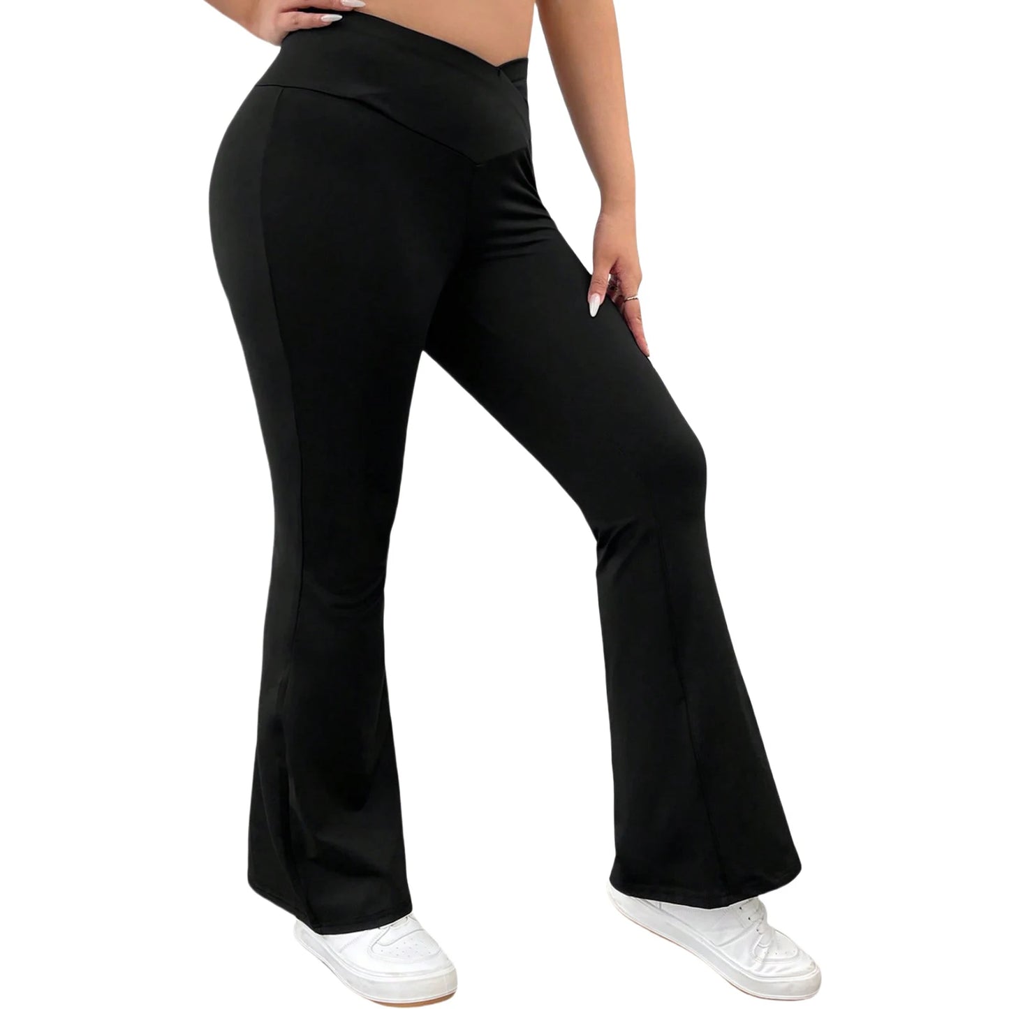 Women Plus Size High Waist Wide Leg Palazzo Pants Solid Color/Loose Fit Casual Long Trousers with Pockets