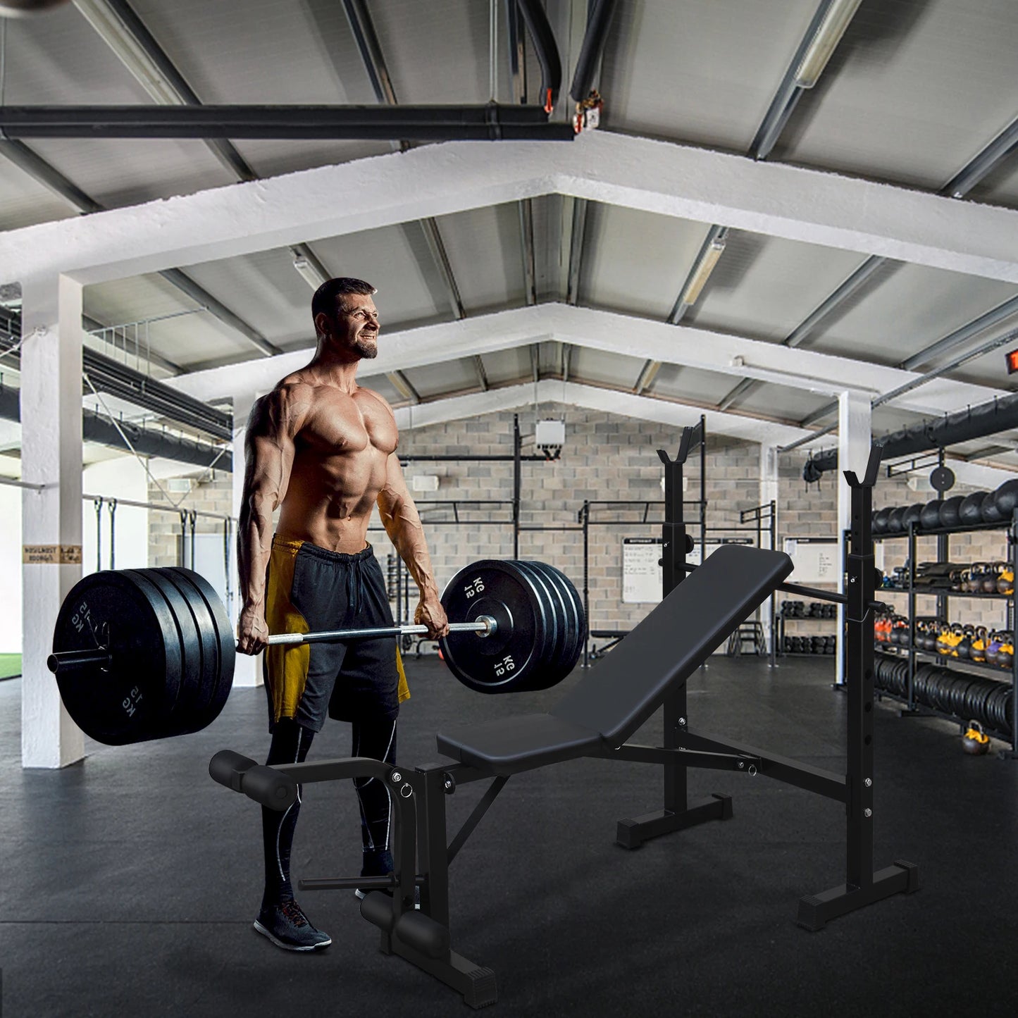 Weight Bench Press Set with Squat Rack and Bench Strength Training/For Home Gym Full-Body Workout Fitness Equipment