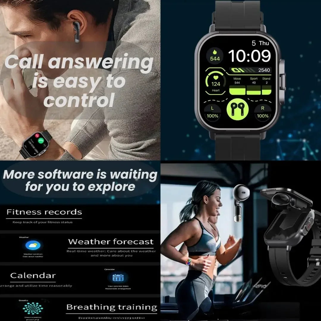 2025 D8 Smartwatch NFC Heart Rate Monitor Earbuds/Music Control Pedometer For iPhone Android