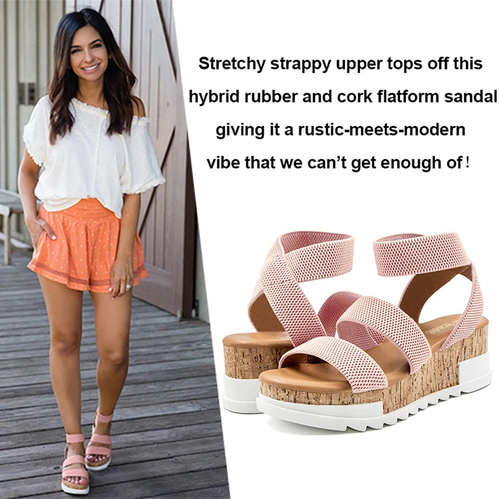 Summer Women's Sandals Platform Casual Wedge Shoes/Cork Elastics Strap Fashion Sandals