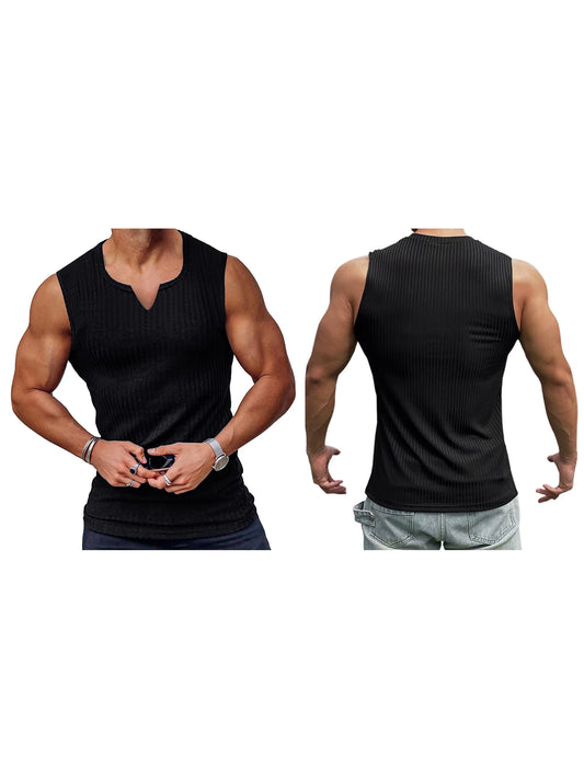 Men s Breathable Sleeveless Gym Tank Tops Summer Workout/Muscle Shirts Notched Neck Bodybuilding Fitness Vests