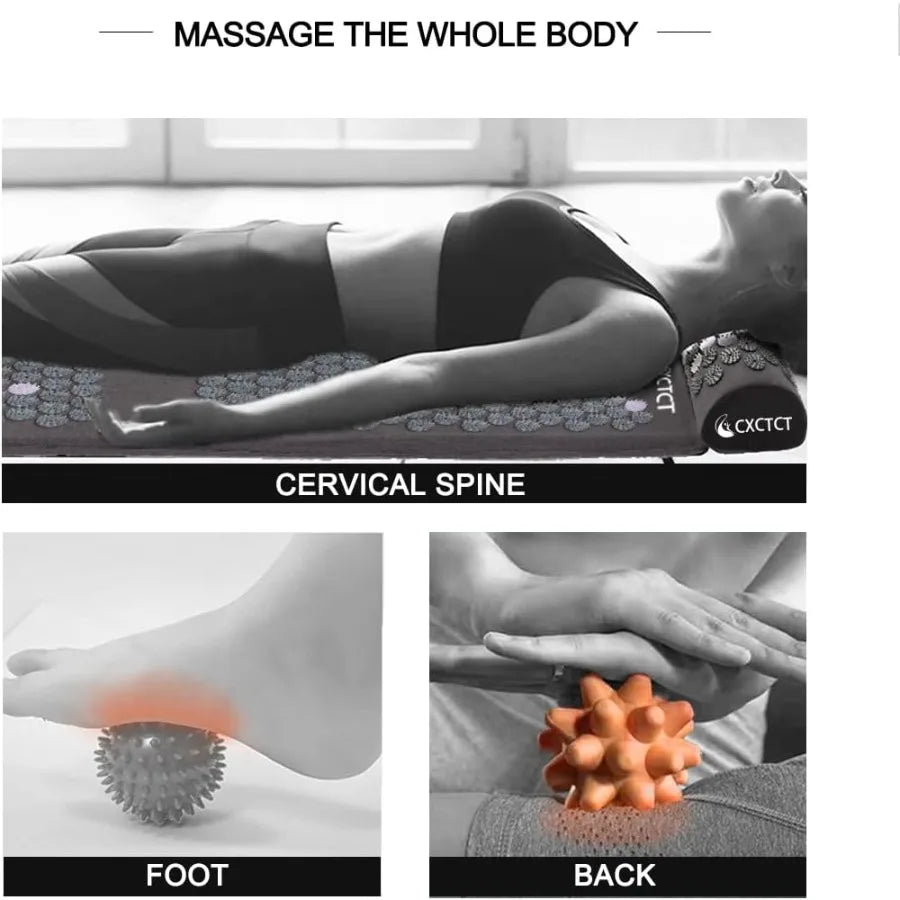 Extra Long Yoga Acupressure Mat Set for Back and Neck Pain Relief/Large Magnetic Acupressure Body Mat with Pillow