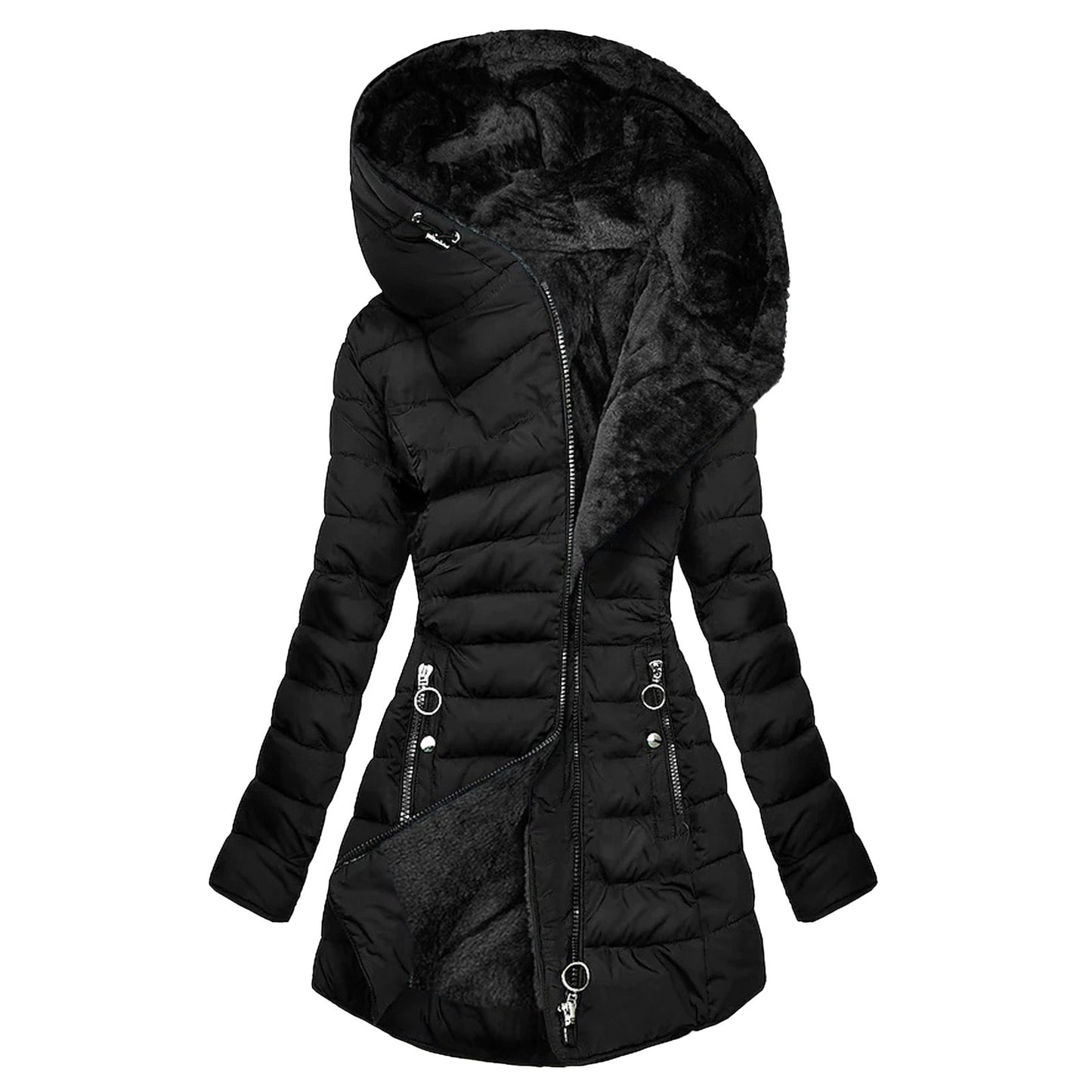 Women Attumn Winter Plush Coat Solid Composite Zipper Long Sleeve Hooded Jacket Pocket Slim Outerwear Winter Jacket For Women