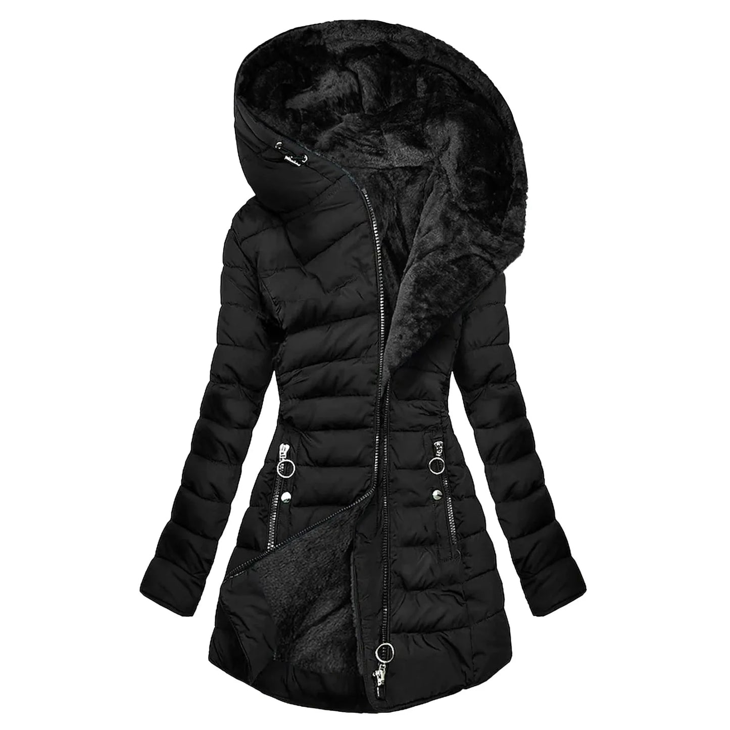 Women Attumn Winter Plush Coat Solid Composite Zipper Long Sleeve Hooded Jacket Pocket Slim Outerwear Winter Jacket For Women