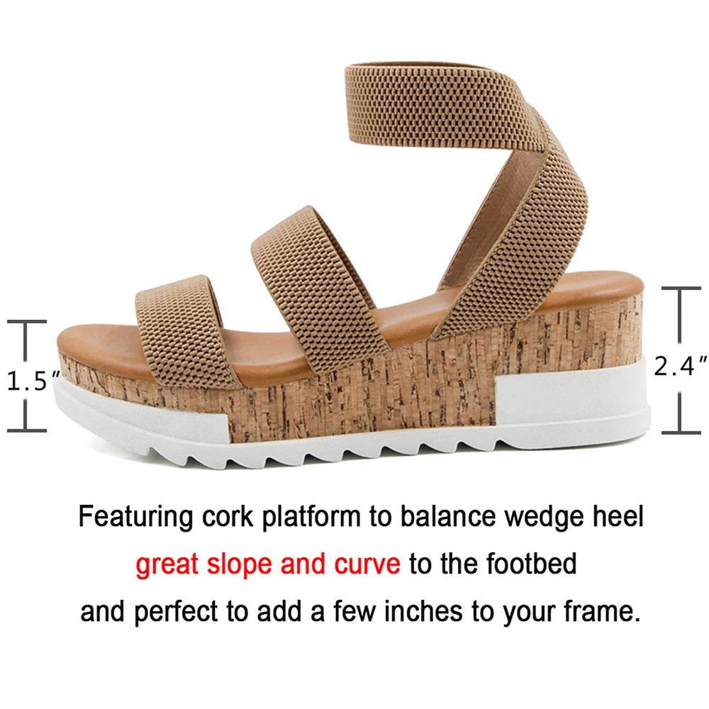 Summer Women's Sandals Platform Casual Wedge Shoes/Cork Elastics Strap Fashion Sandals
