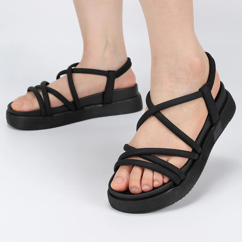 Women'S Sandals Thin Straps Thick Soles Slippers Shoes Versatile/Slimming Outdoor Comfortable Simple Trendy