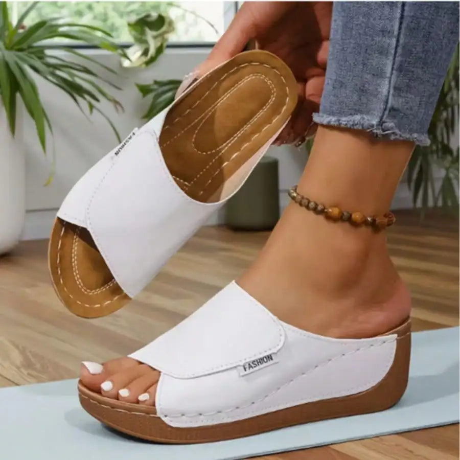 Women's Cork Wedge Platform Slide Mules Single Strap Open Toe/Slip On Sandals Non-Slip Comfort Summer Footwear