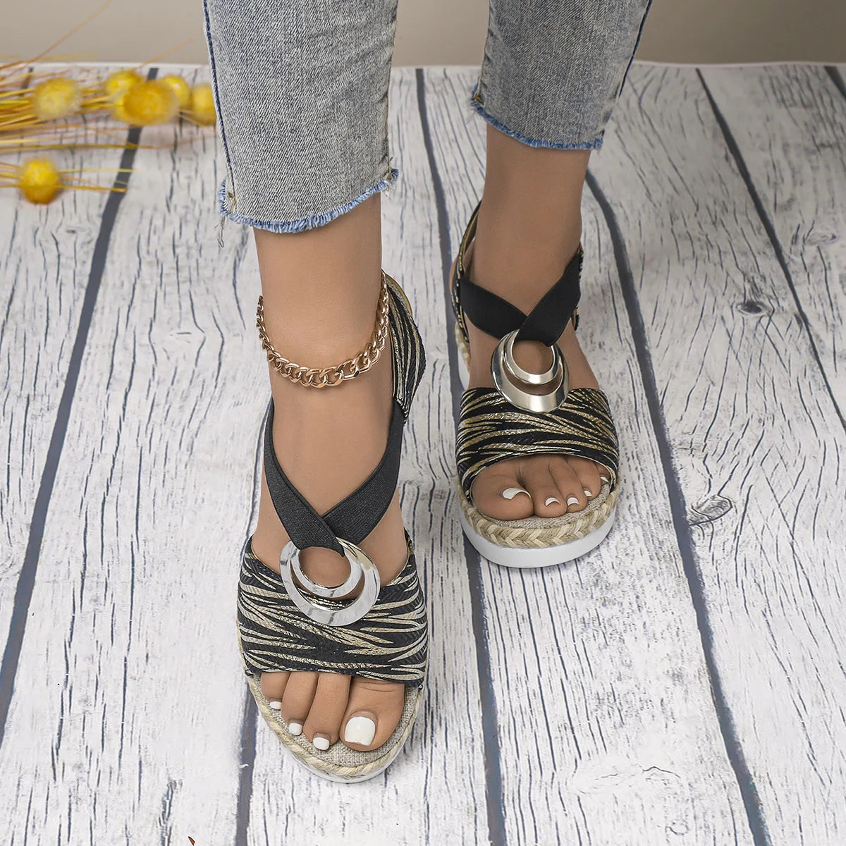 Women's Sandals Thick Sole Wedge Shoes High Heels Hemp Rope/Thick Sole Fish Mouth Leisure Outdoor Beach Casual Women's Shoe