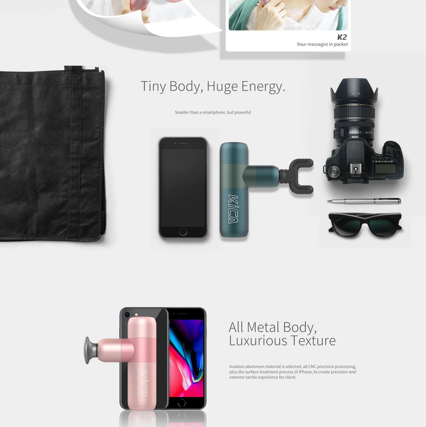 KICA Portable Smart Fascia Gun Electric Mini Body Massager/Professional Fitness Muscle Gun for Sport Slimming Pain Relief