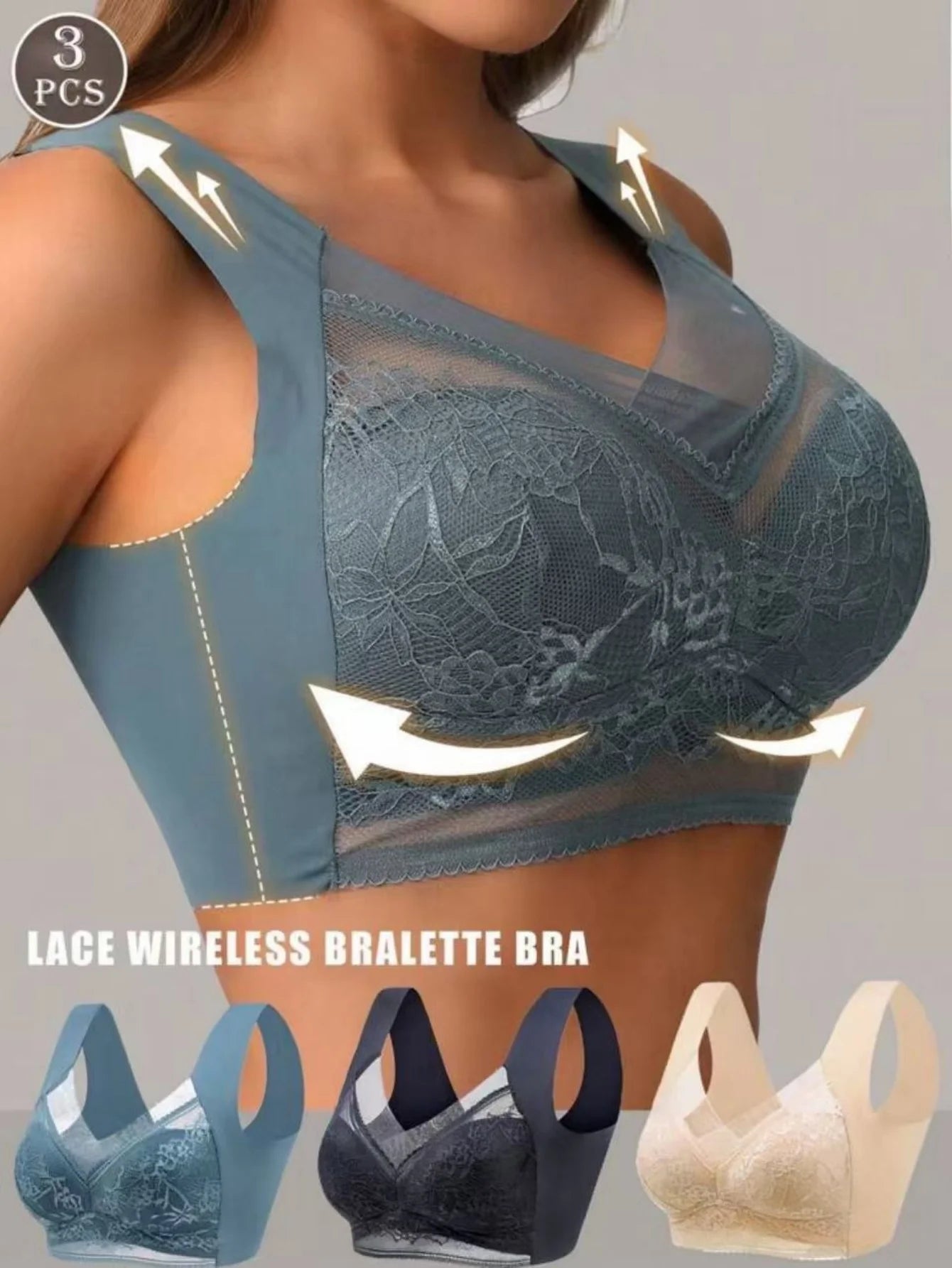 3-piece seamless lace bra set for women, wireless sports bra, push up bra/chest bra women's bra women's wireless bra